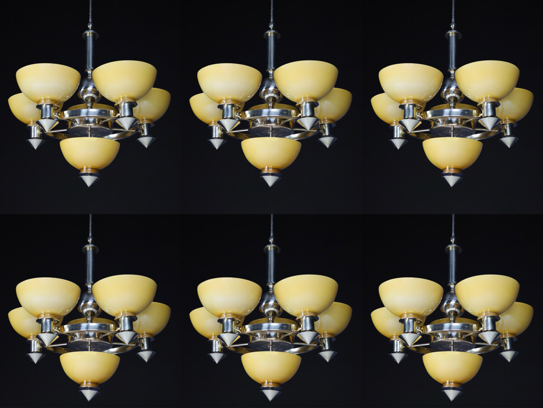 Modern Bras and Amber/ Gold opaline glass Chandeliers, Italy 1970s  Late-20th century - Slideshow - Davidowski