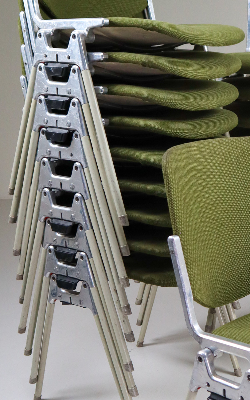 Set of 18 Olive Green Castelli DSC 106 Stacking Chairs by