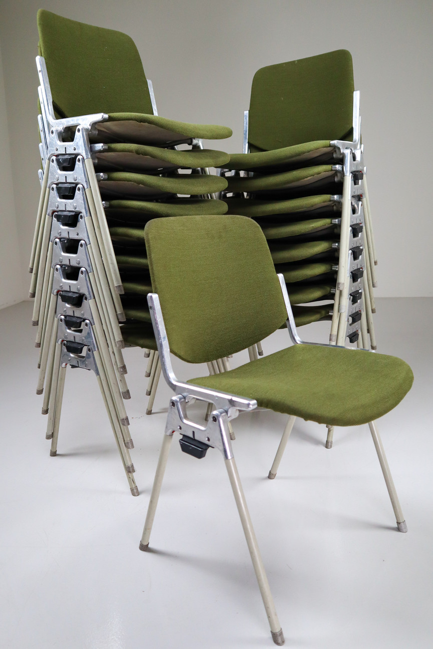 Set of 18 Olive Green Castelli DSC 106 Stacking Chairs by