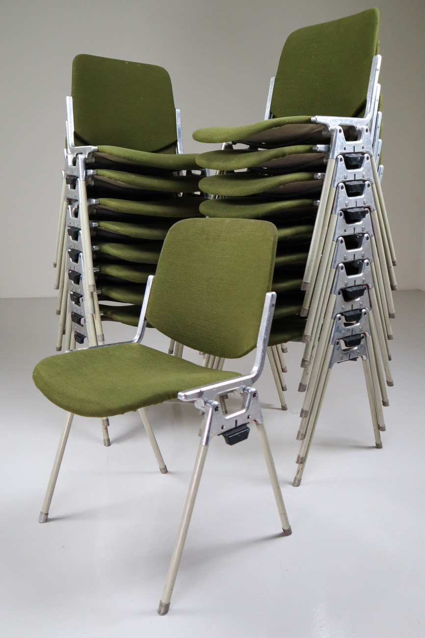 Set of 18 Olive Green Castelli DSC 106 Stacking Chairs by